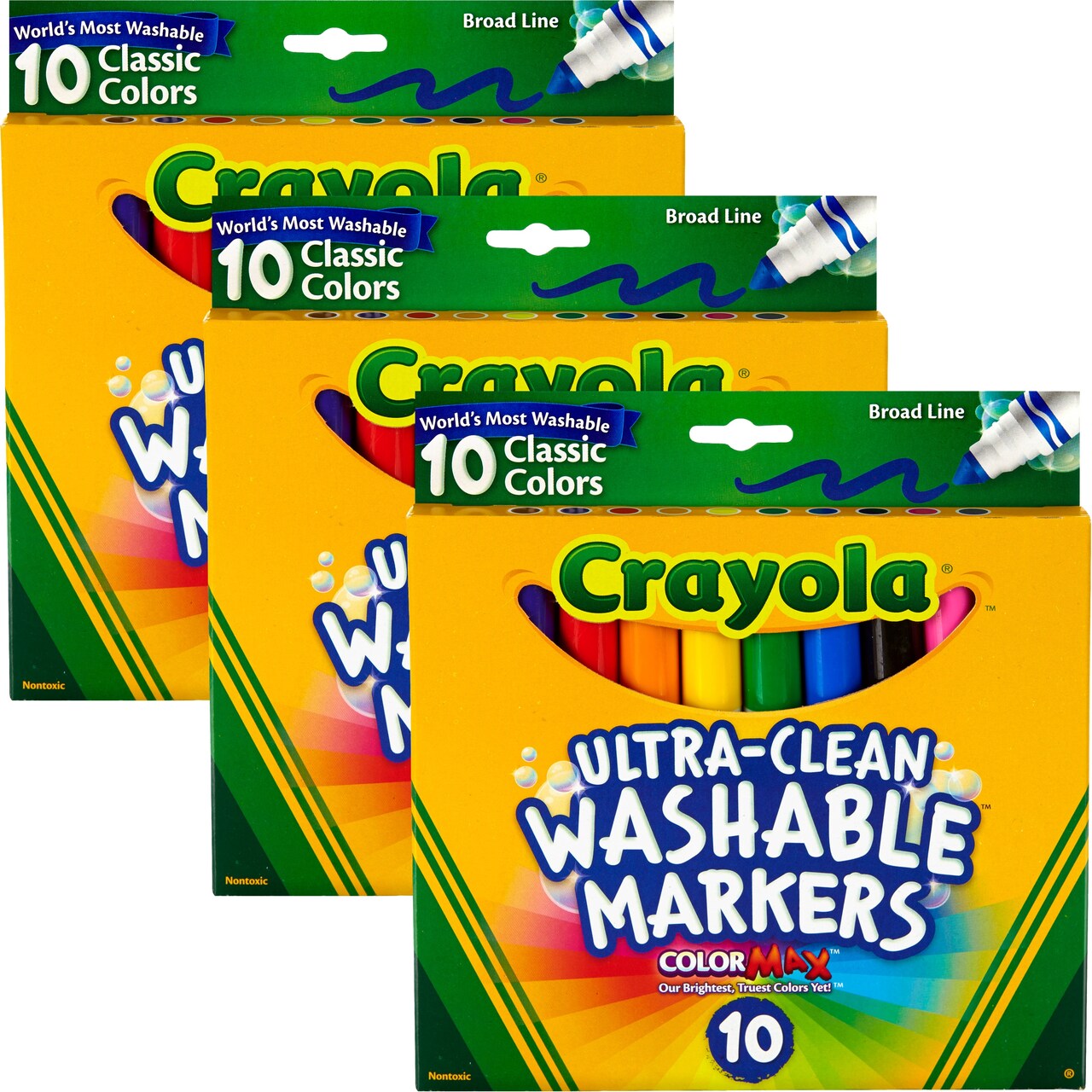 Multipack of 3 - Crayola Ultra-Clean Color Max Broad Line Washable Markers-Classic Colors 10/Pkg